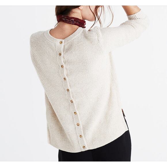 Madewell XSmall XS Cream Backroad Button Back Sweater Cotton Blend Knit Oatmeal - Picture 11 of 13